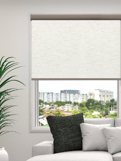 Roller shade in a linen-blend fabric