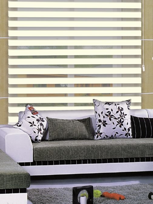 Zebra shade with alternating sheer and solid bands